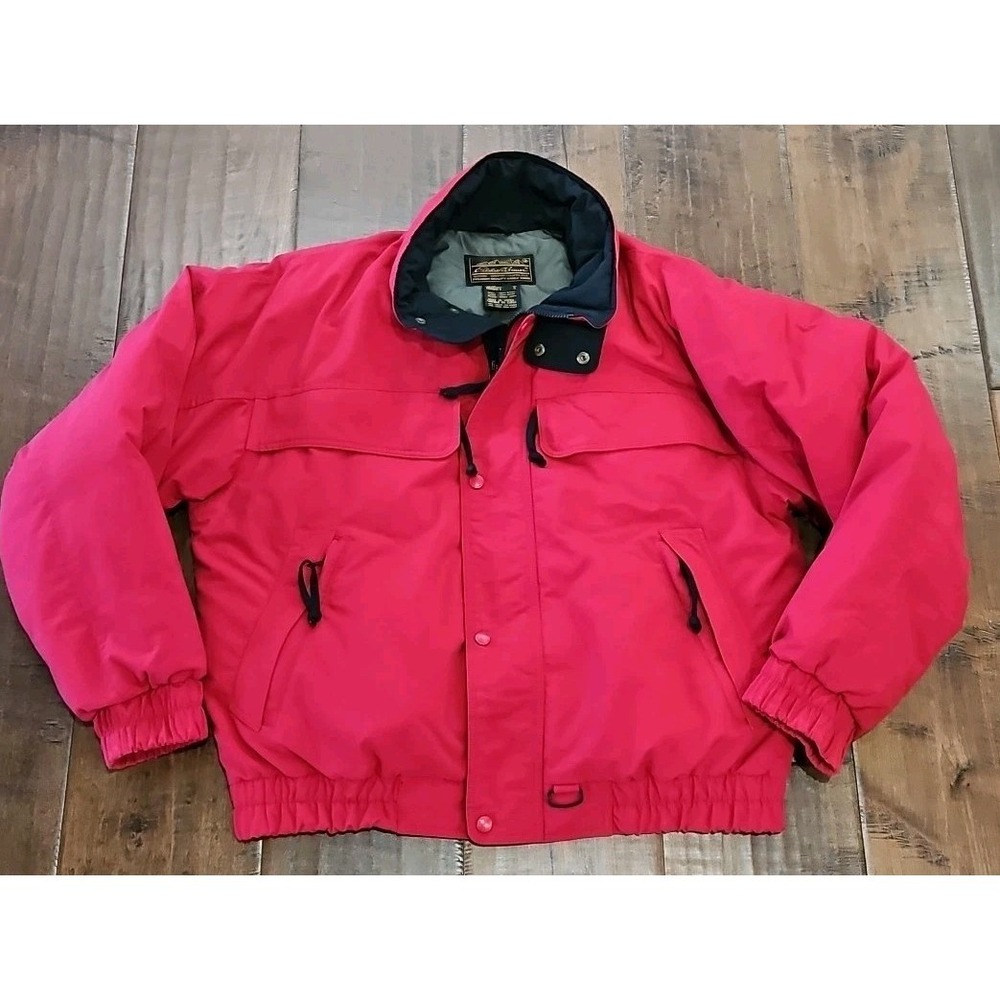 Eddie Bauer Coat Mens Large Red Goose Down Insulated Parka Jacket 90s‎ Vintage